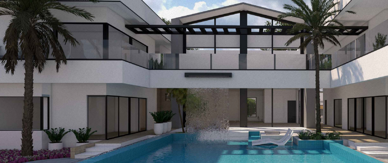 Visualisation 3D par un architecte à Dakar d'une villa moderne avec piscine et design contemporain.